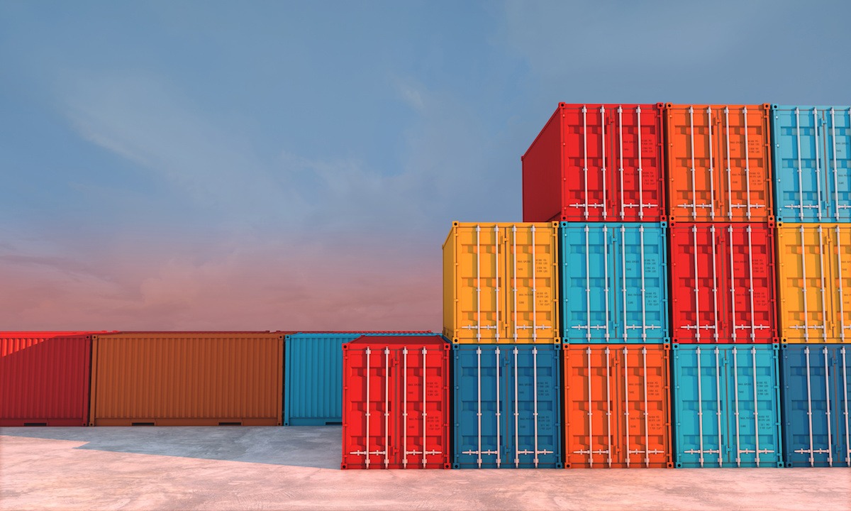 Stack of containers box, Cargo freight ship for import export logistics business